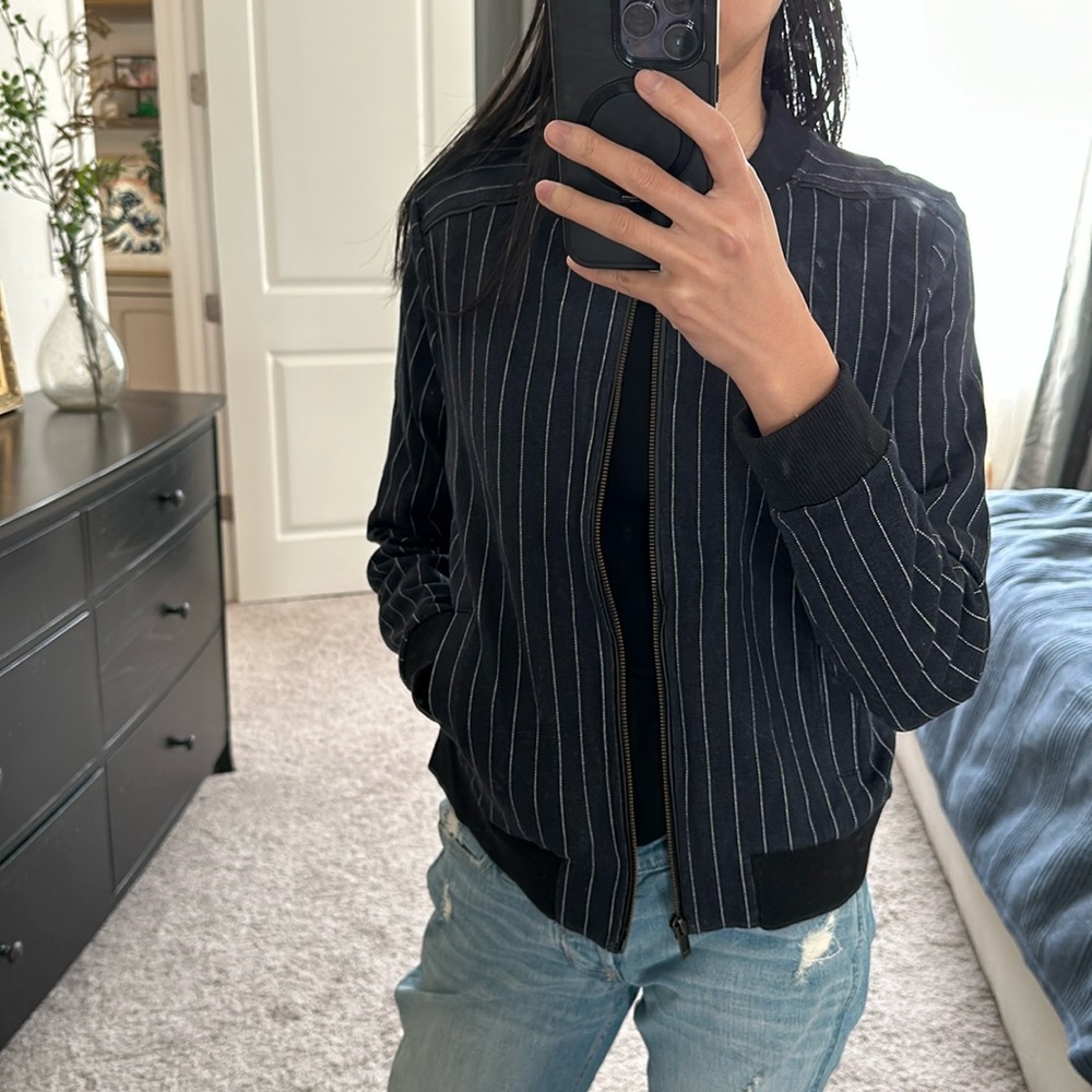 Banana Republic Navy Blue with White Stripes Bomber Jacket Size S
